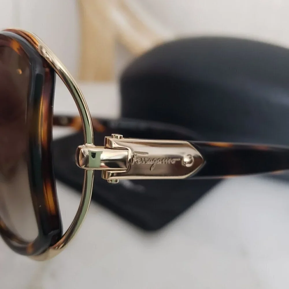NIB Salvatore Ferragamo Oversize Tortoise Brown Side Cut Out 52mm Sunglasses